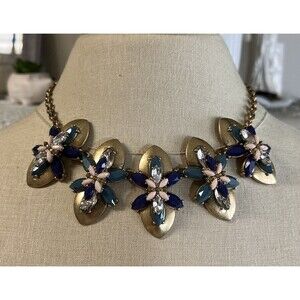 J. Crew multi color crystal flower detail statement necklace